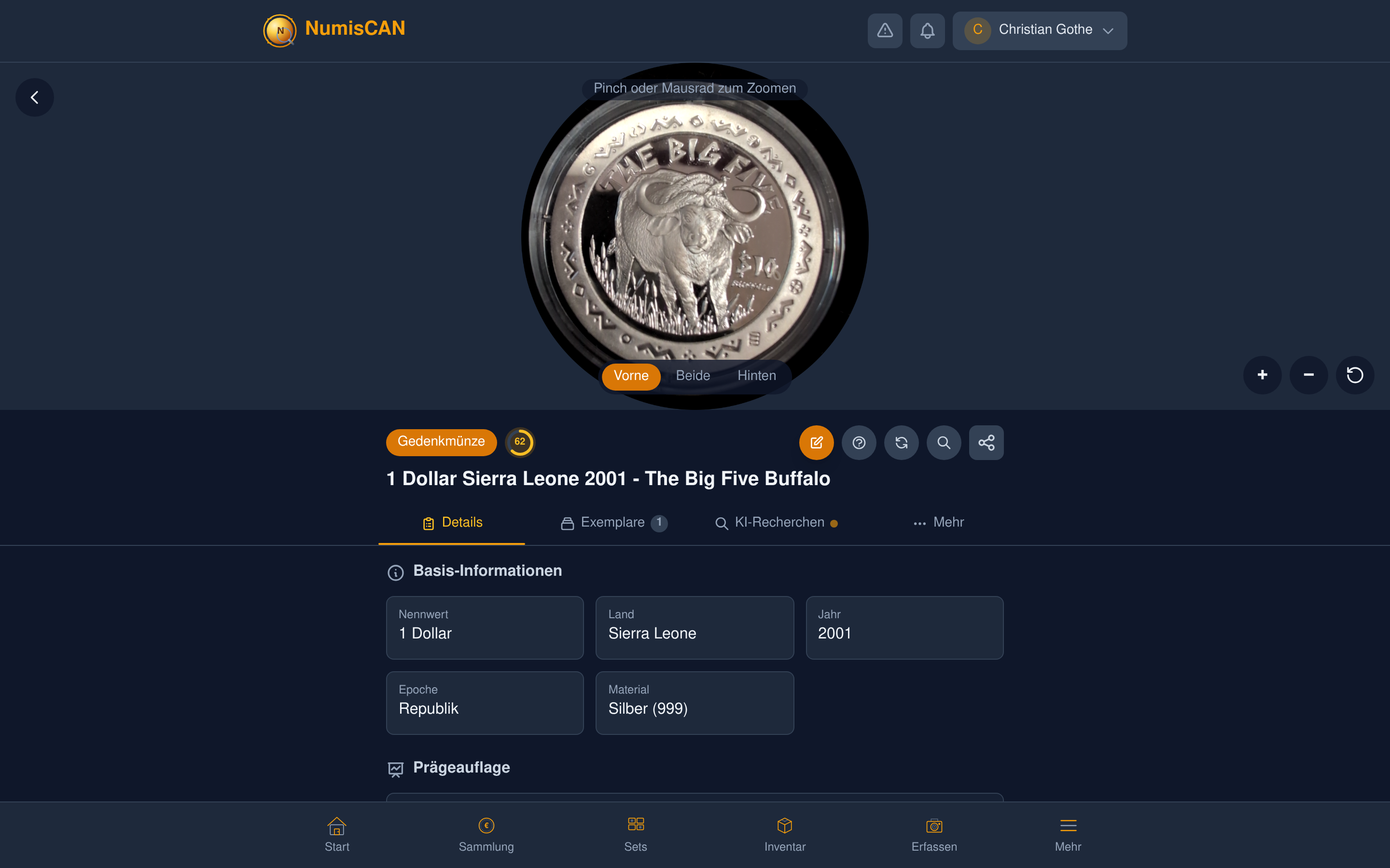 NumisCAN Münzdetail - Römischer Denar mit Vespasian, alle Metadaten
