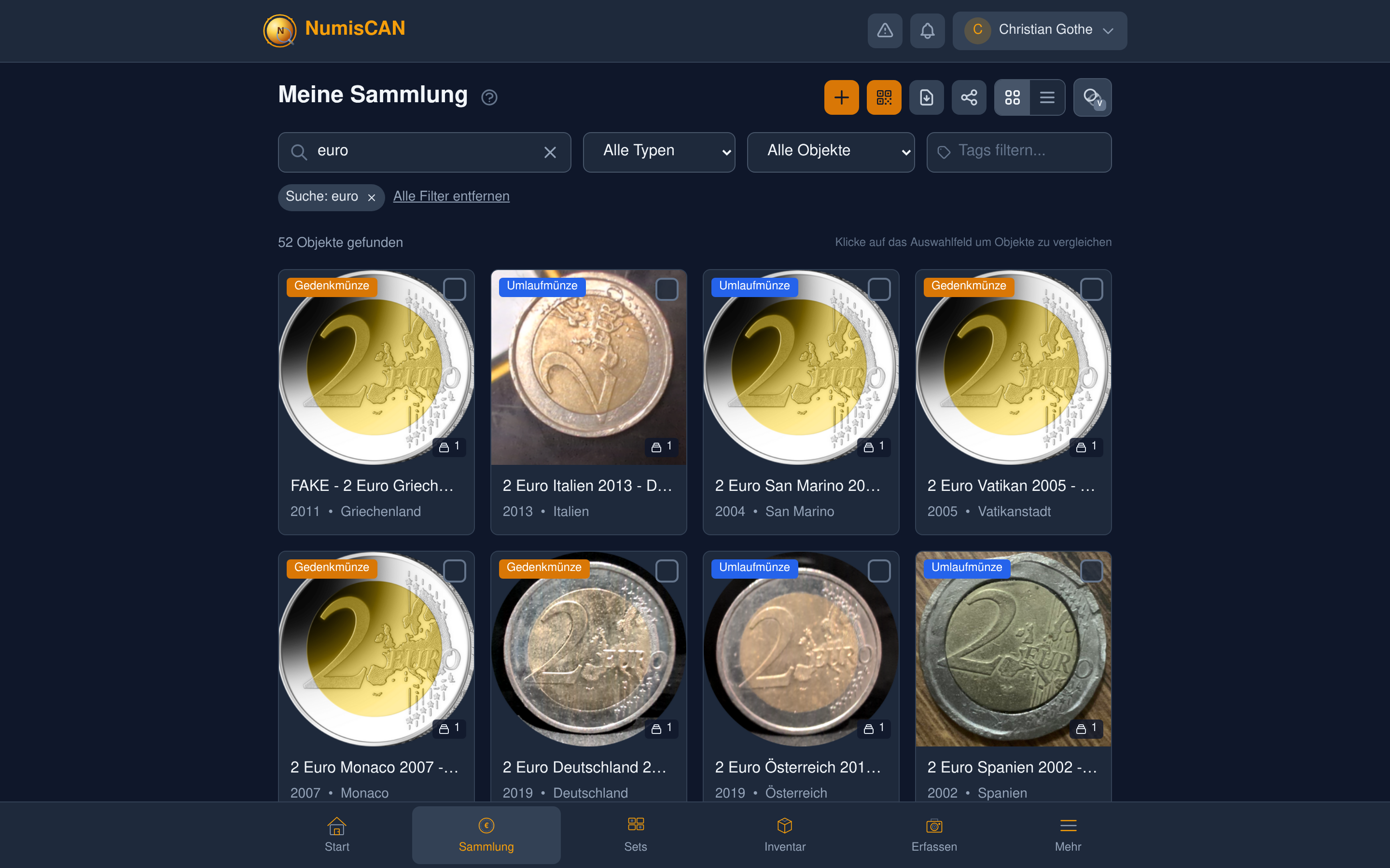 NumisCAN Suche - Münzen schnell finden mit Filtern