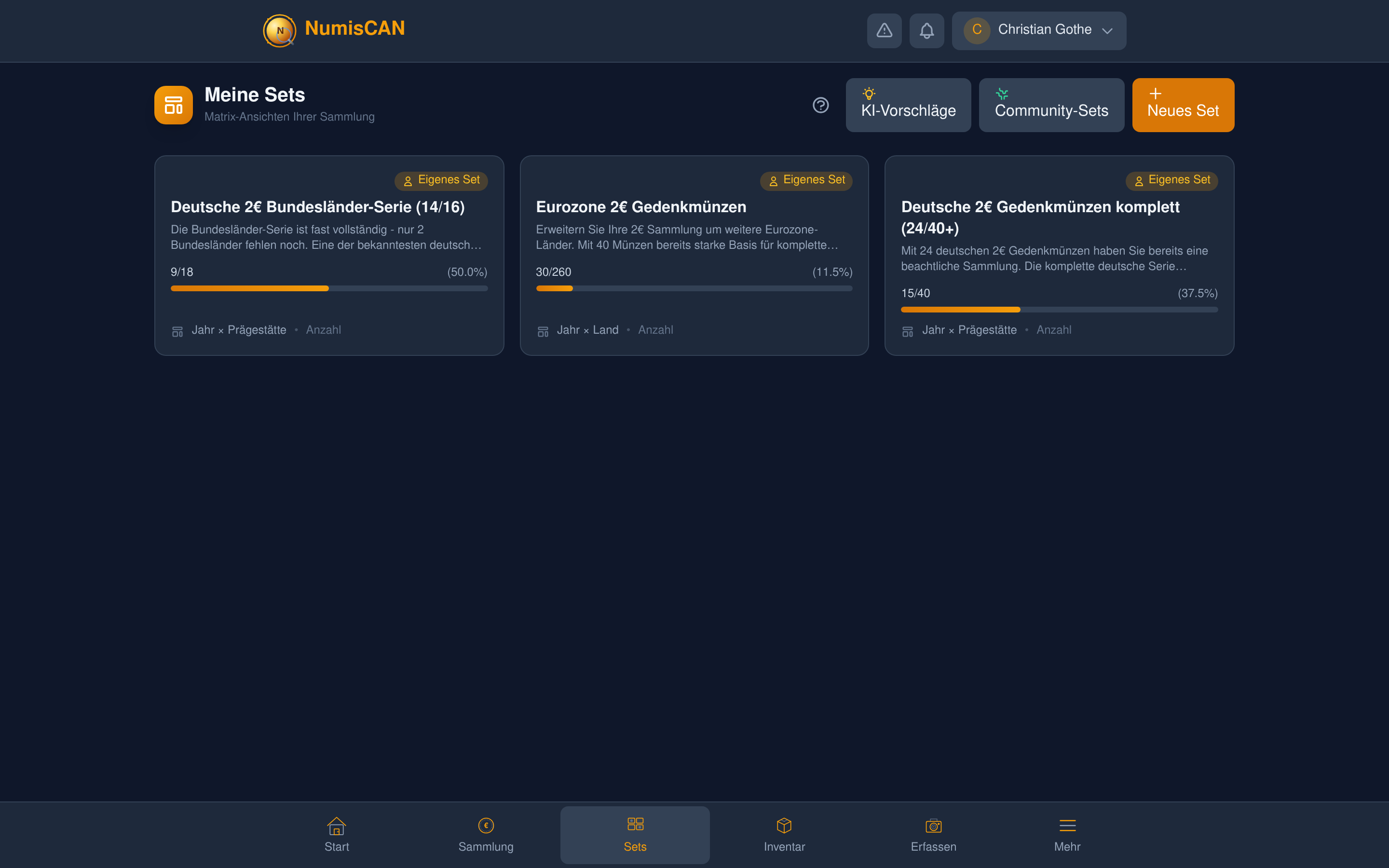 NumisCAN Sets - 2-Euro Sammlung, Community Sets, Fortschritt